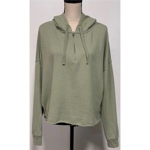 Gap Cropped Length 1/4 Zip Lightweight Hoodie Sweatshirt Green Size L